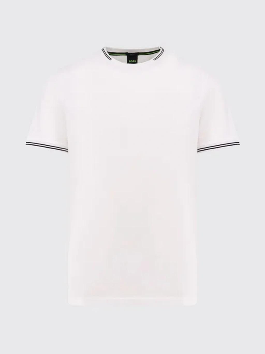 HUGO BOSS Mens White Striped-trim Regular-fit Cotton-jersey T-shirt Xxl Product Image