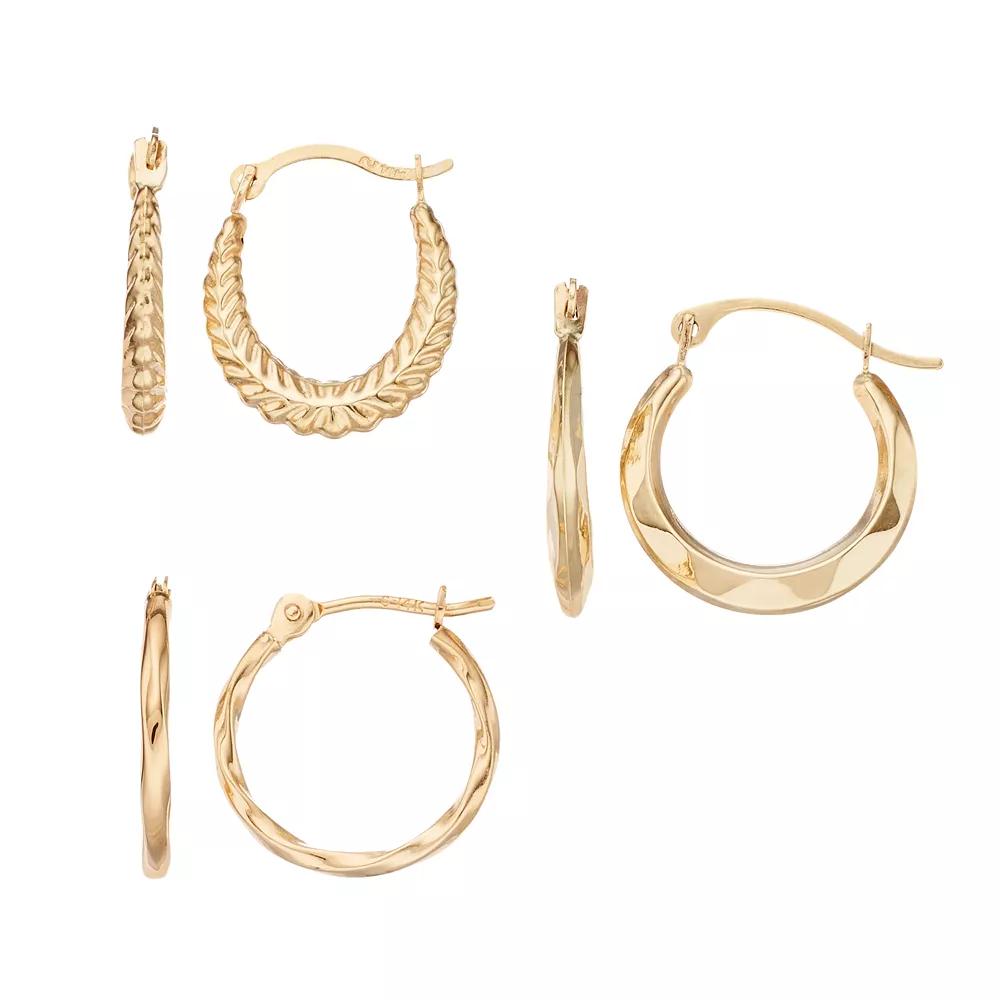 14k Gold Hoop Earring Set, Women's, Yellow Product Image