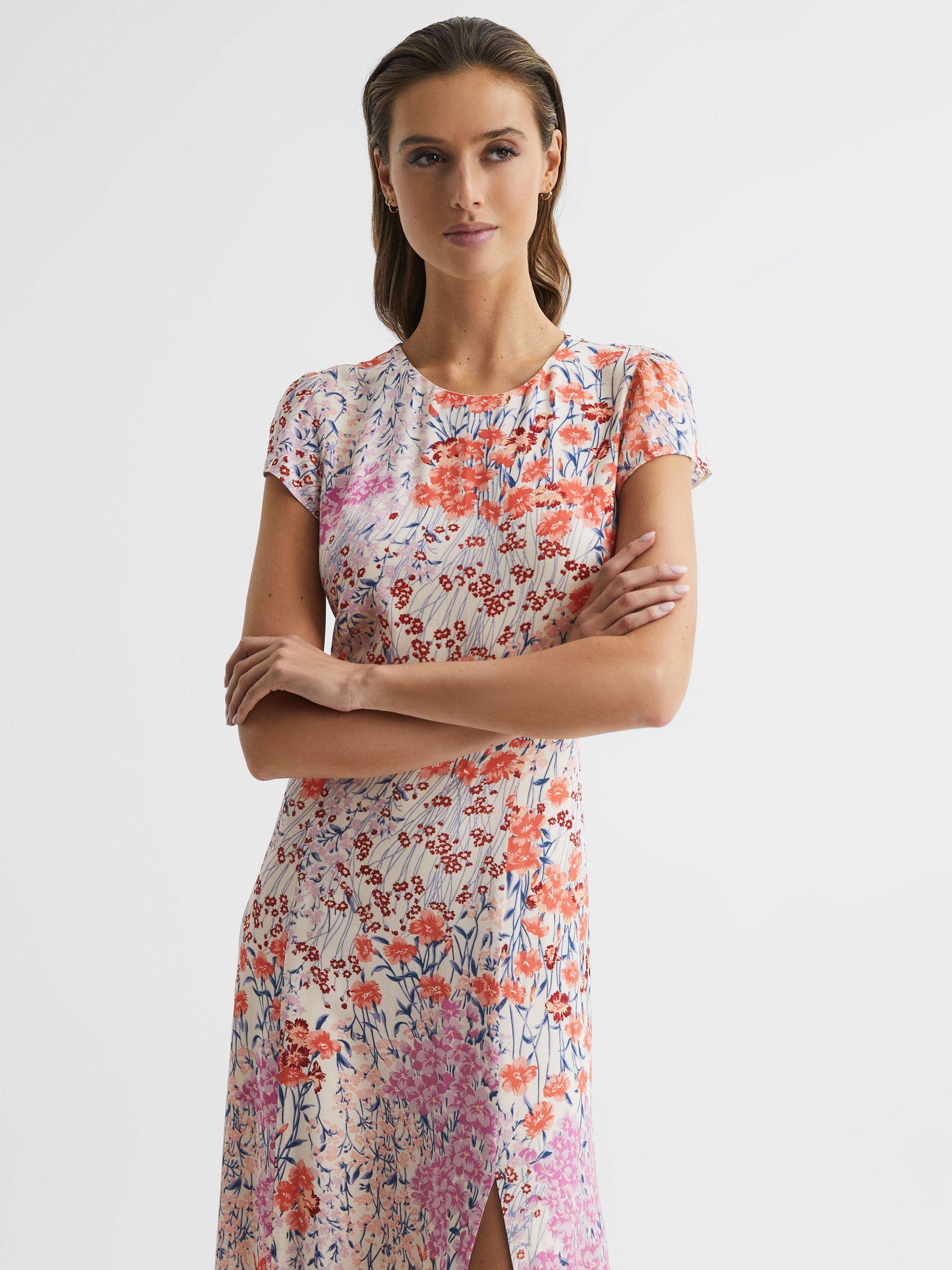 Floral Print Cap Sleeve Dress in Coral/White Product Image