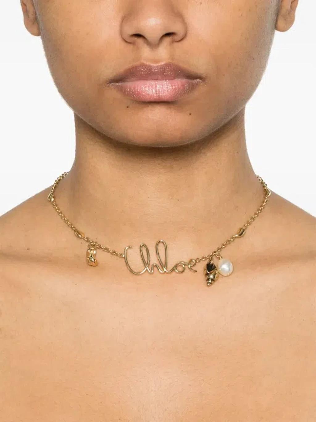 CHLOÉ Golden Logo Shells Necklace Product Image