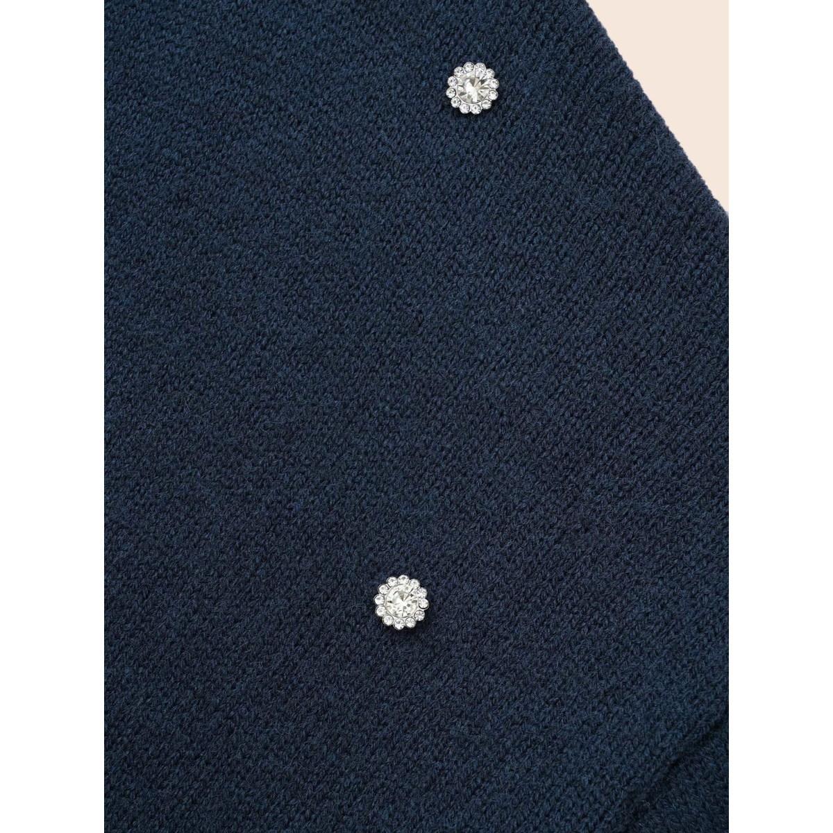 Plus Size Rhinestone Decor Dropped Shoulder Pullover Indigo Women Casual Loose Long Sleeve Round Neck Everyday Pullovers BloomChic 30/6X Product Image