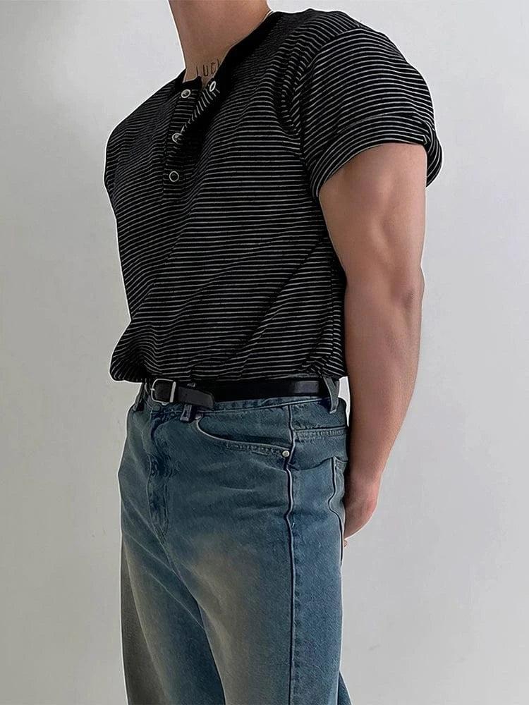 RT No. 19005 BLACK STRIPE HENRY COLLAR SHORT SLEEVE Product Image