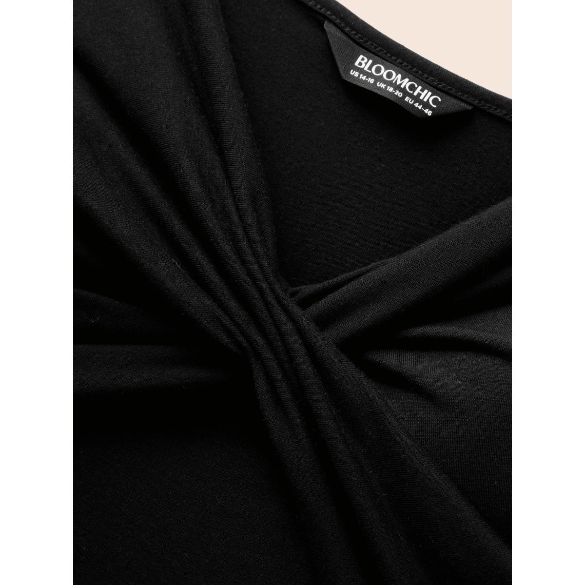 Plus Size Deep V Neck Twist Gathered Cami Top Women Black Elegant Twist Deep V-neck Everyday Tank Tops Camis BloomChic 30/6X Product Image