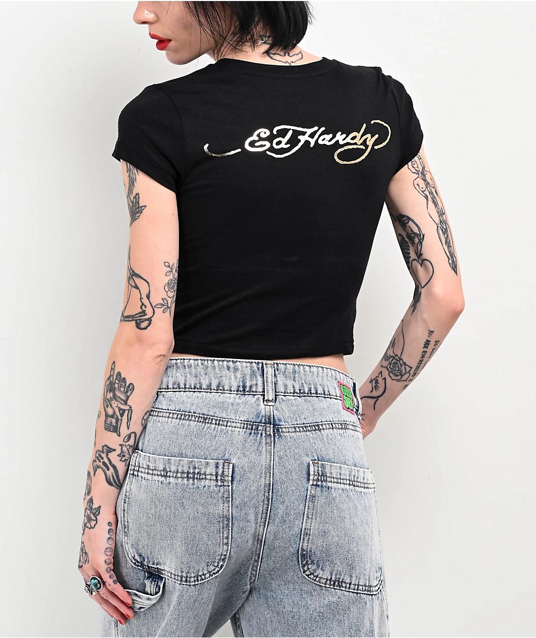 Ed Hardy Cross Black Crop T-Shirt Product Image