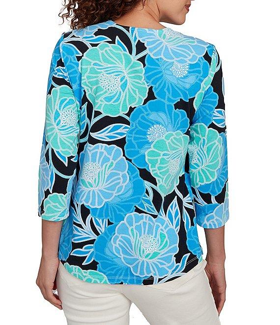 Ruby Rd. Bold Floral Envelope Neck 3/4 Sleeve Top Product Image