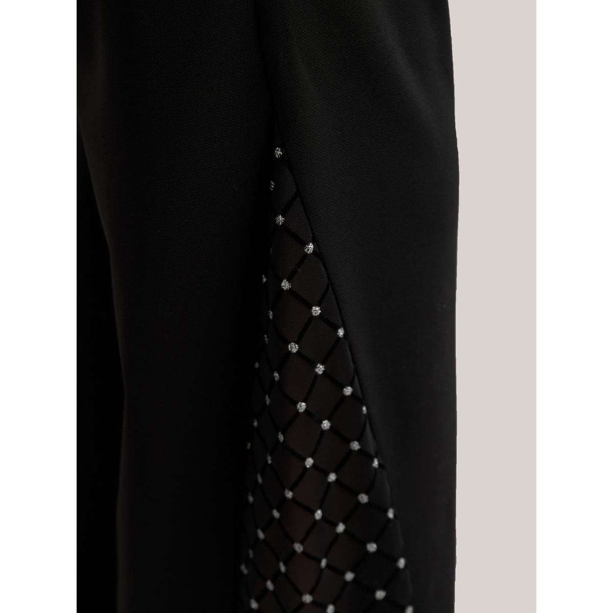 Plus Size Mesh Spliced Mid Rise Flared Pants Women Black Elegant Bootcut Mid Rise Everyday Pants BloomChic 22-24/3X Product Image