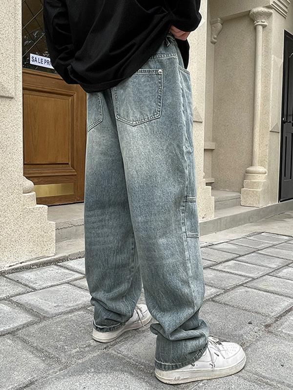 Men's Ruched Blue Loose Jeans Product Image