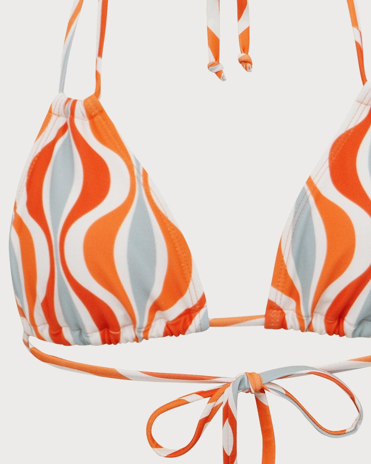 Orange Knitted Wave Print Bikini Set Product Image