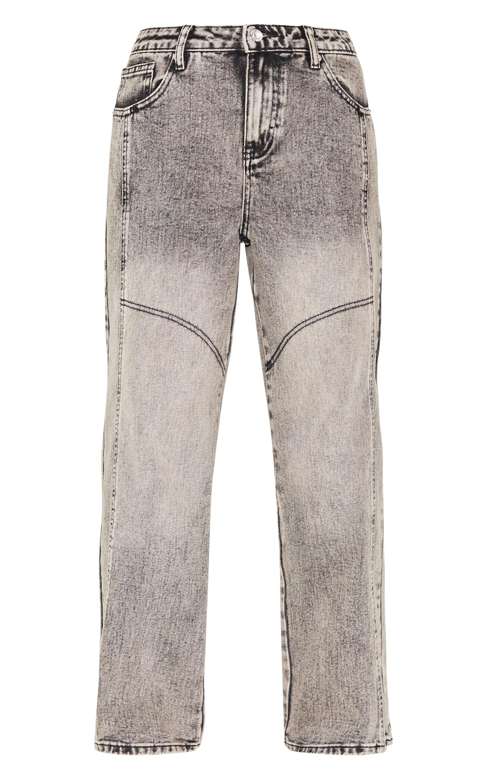 Petite Grey Denim Seam Detailed Wide Leg Jeans Product Image