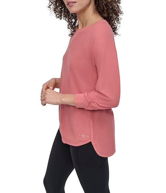 DKNY Sport by Donna Karan Mini Slub Waffle Knit Crew Neck 3/4 Ruched Sleeve Tee Product Image