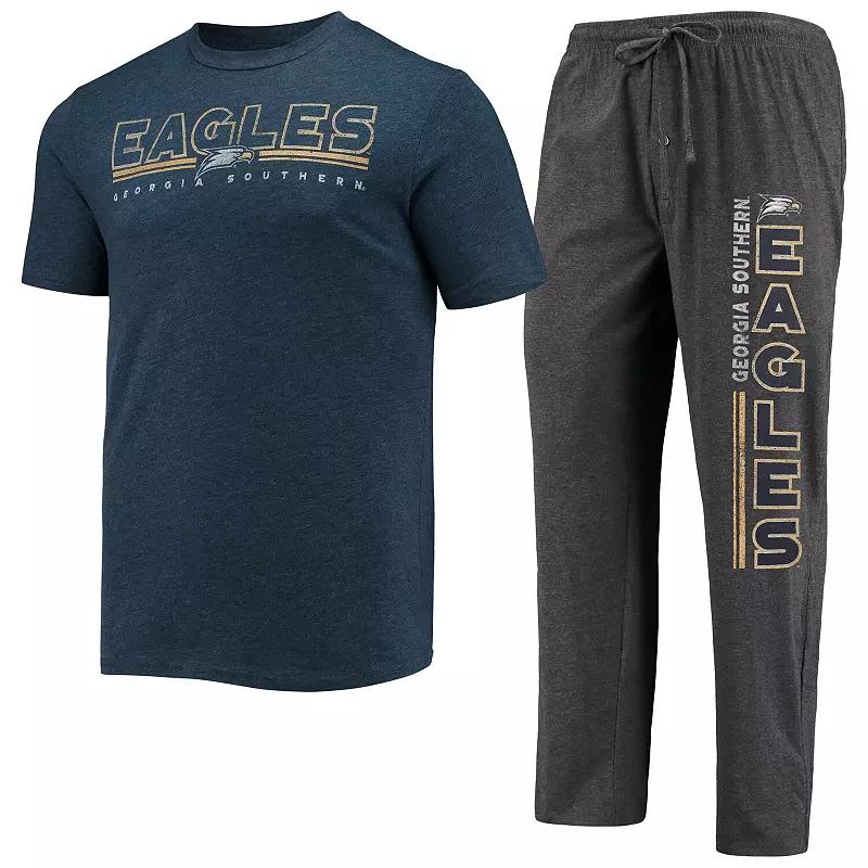 Men's Concepts Sport Heathered Charcoal/Navy Georgia Southern Eagles Meter T-Shirt & Pants Sleep Set,  Product Image