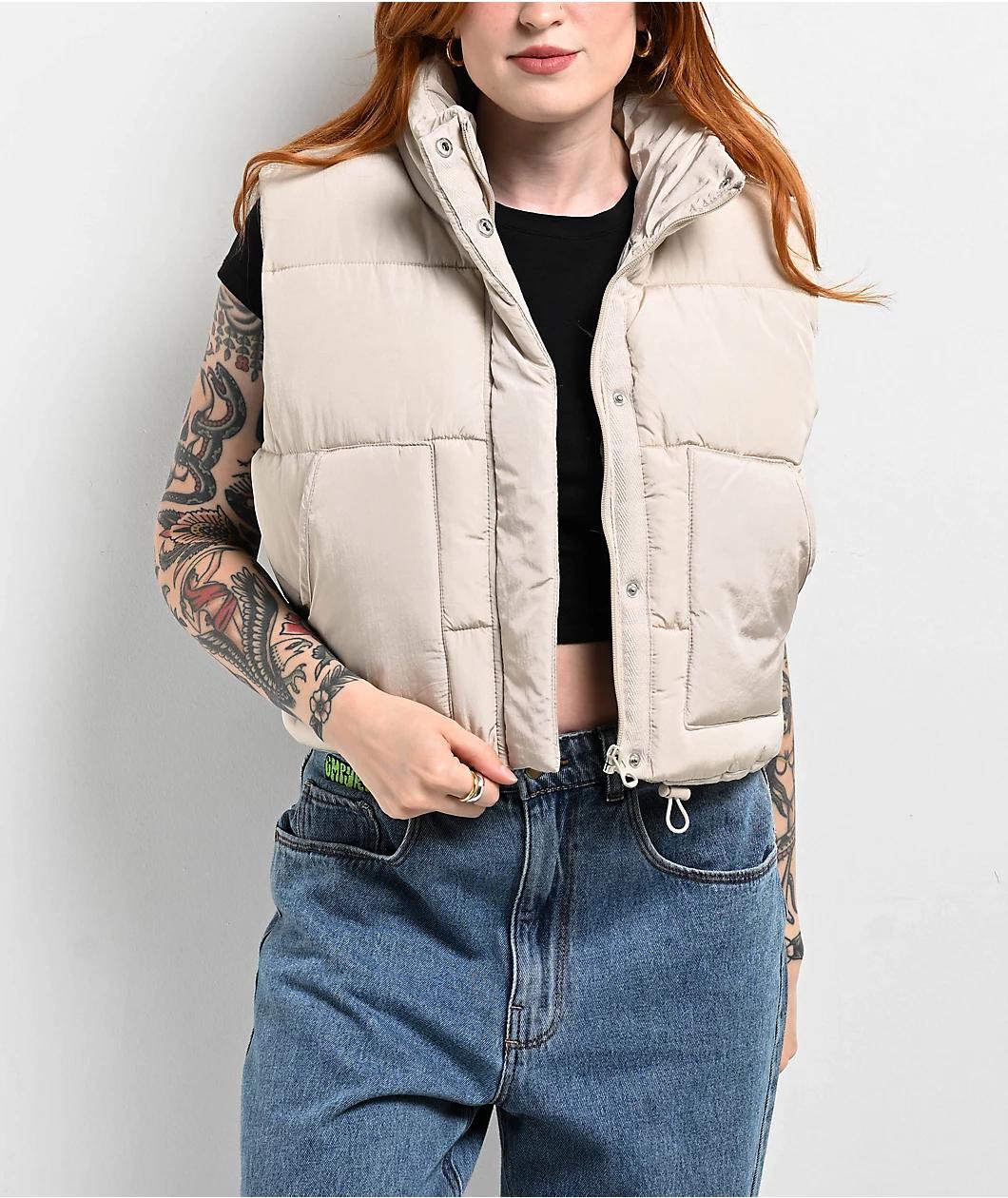 STOOSH Quilted White Crop Puffer Vest Product Image