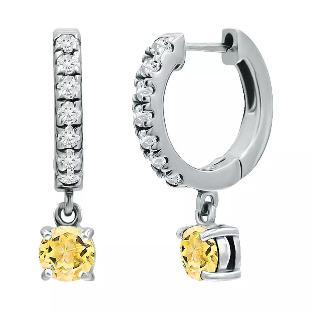 Aleure Precioso Sterling Silver Round with White Topaz Huggie Earrings, Women's, Silver Tone Yellow Product Image