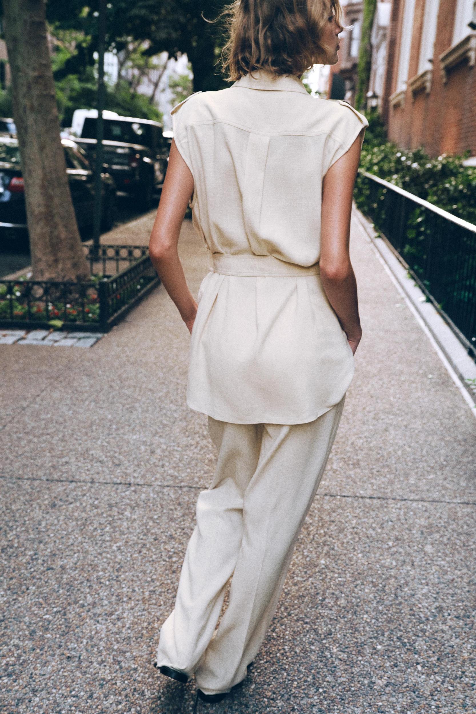 LINEN BELTED LONG VEST Product Image