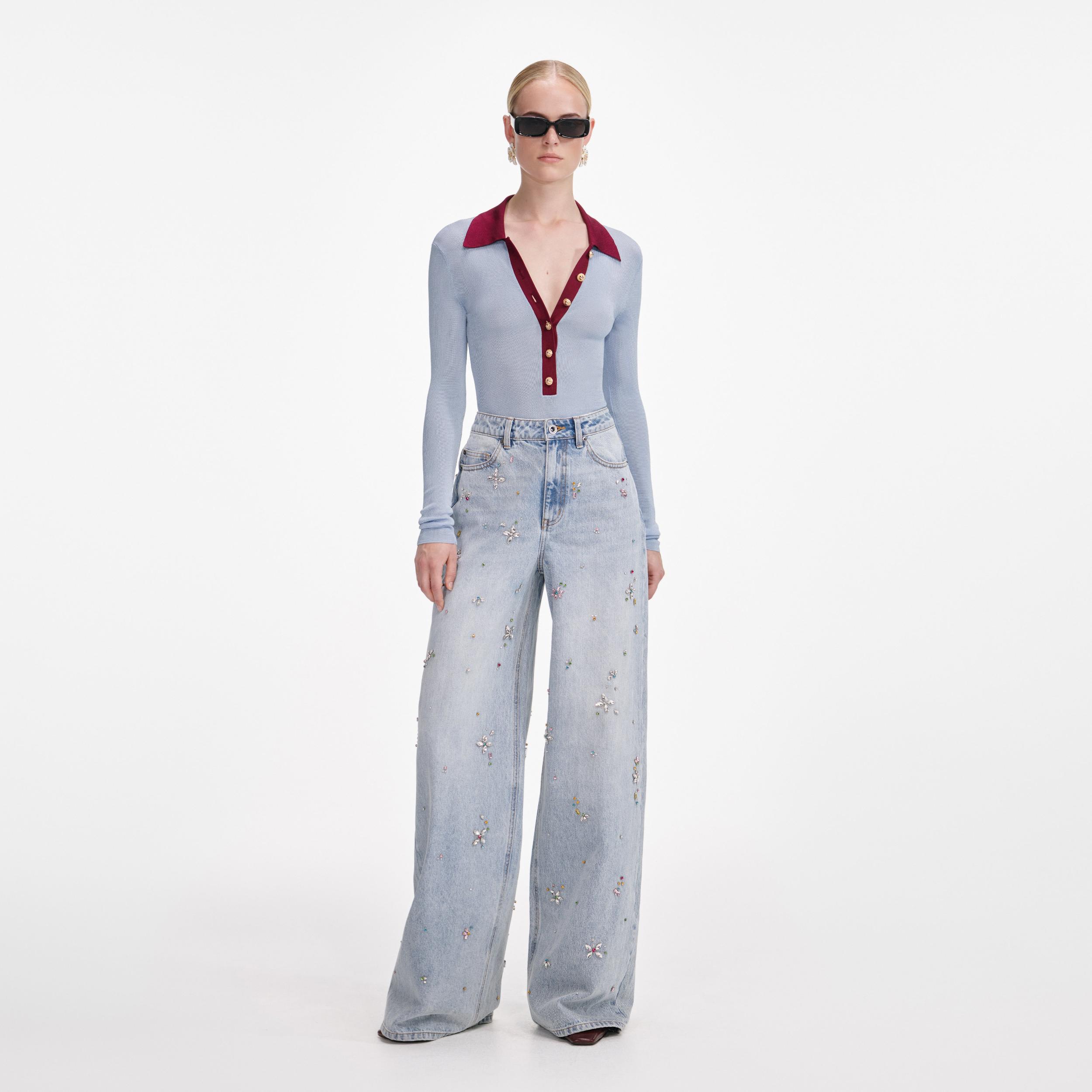 Blue Viscose Knit Bodysuit Product Image