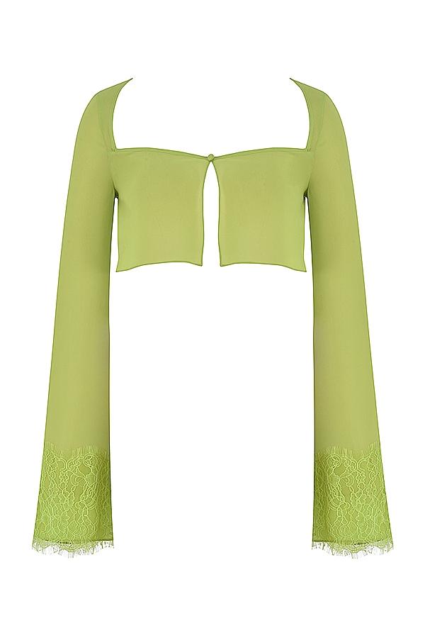 Tara  lime green georgette cropped top Product Image