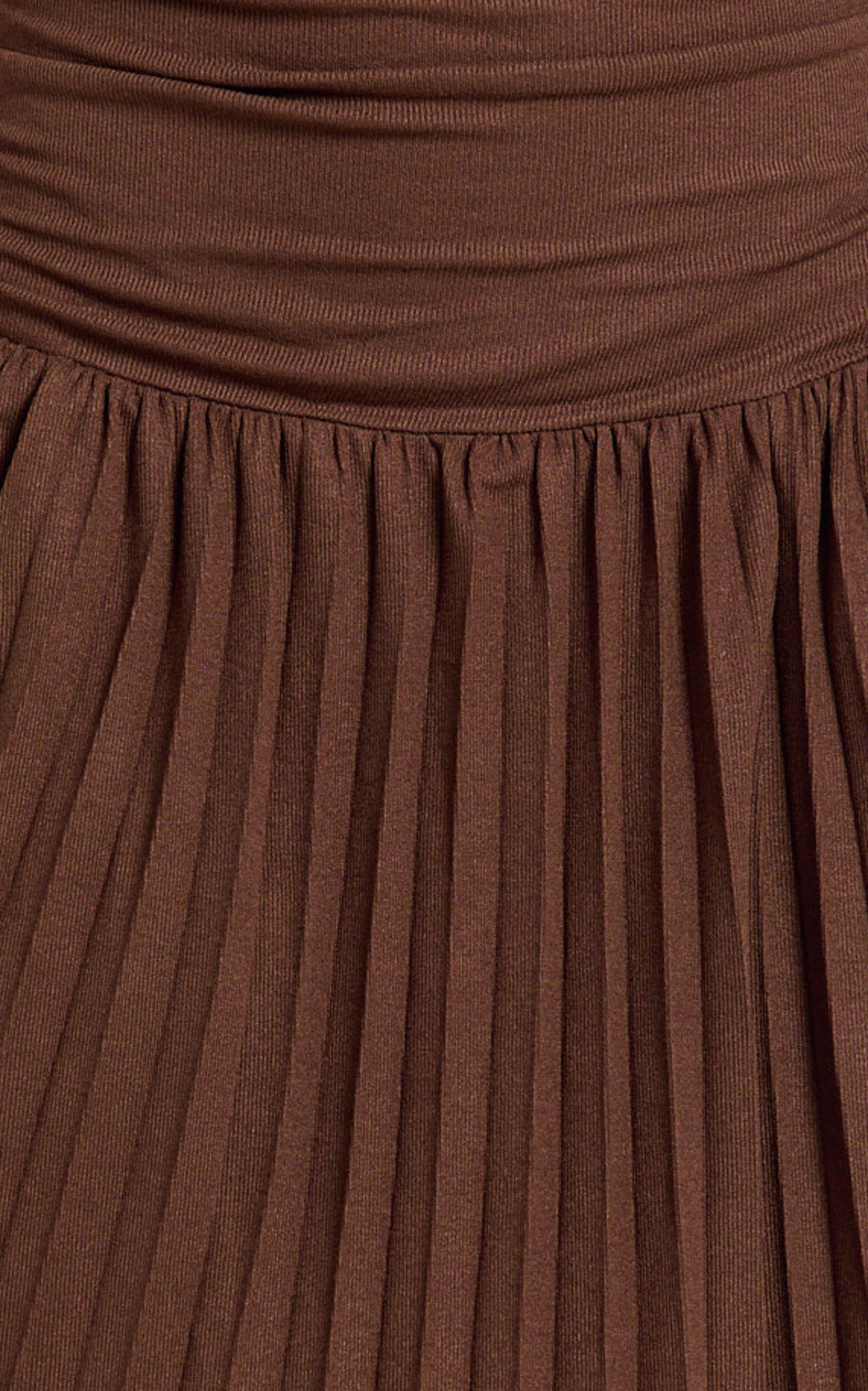 Yvonne Maxi Dress - Jersey Tip Shoulder Ruched Dress in Chocolate Product Image