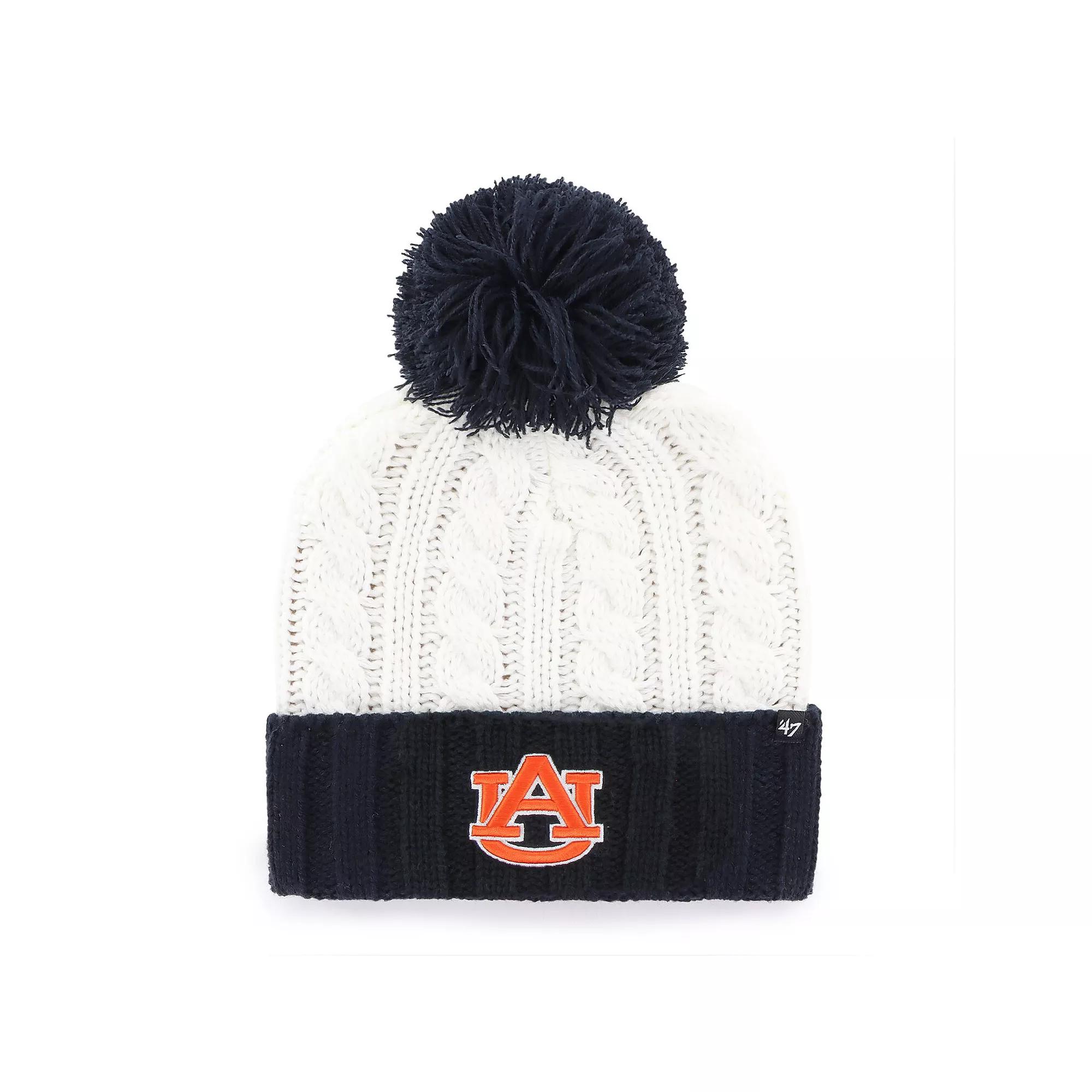 Women's '47 White Auburn Tigers Fireside Cuffed Knit Hat with Pom Product Image