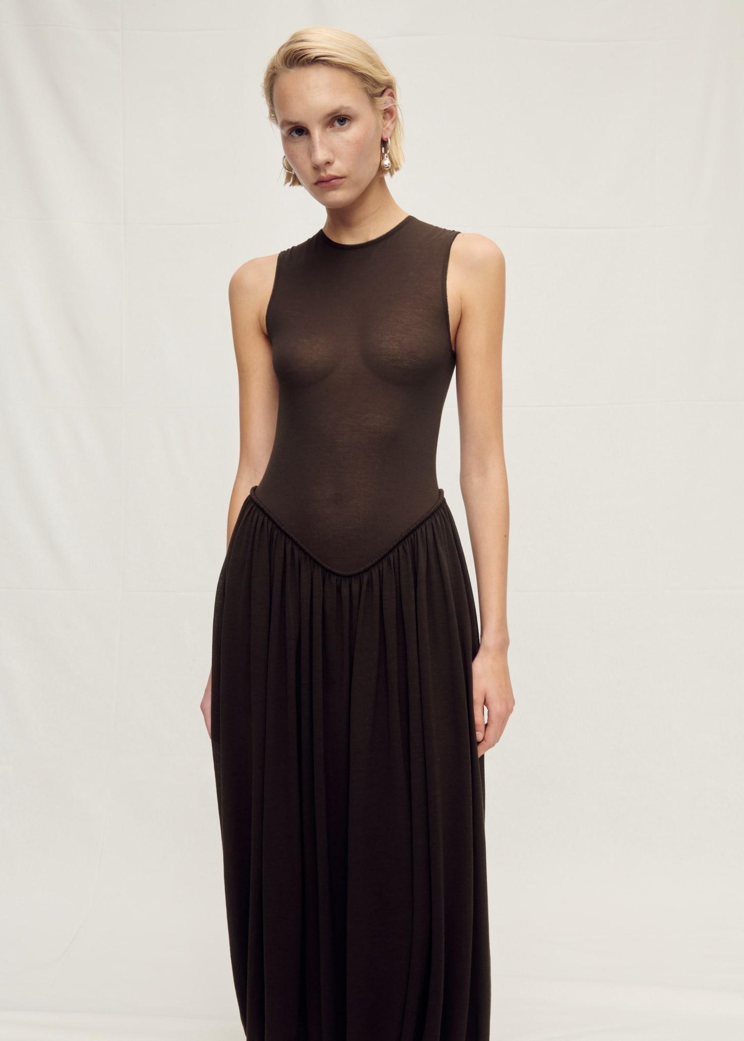 Semi-transparent dress with puffed hem - Women | MANGO USA Product Image