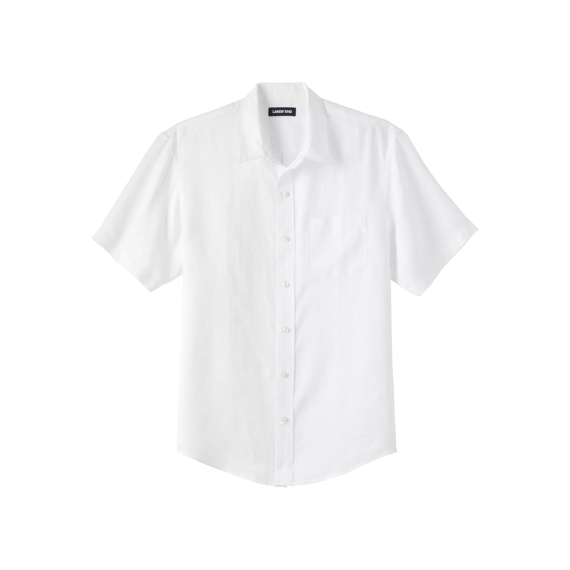 Men's Lands' End Traditional-Fit Linen Button-Down Shirt, Size: Large, White Product Image