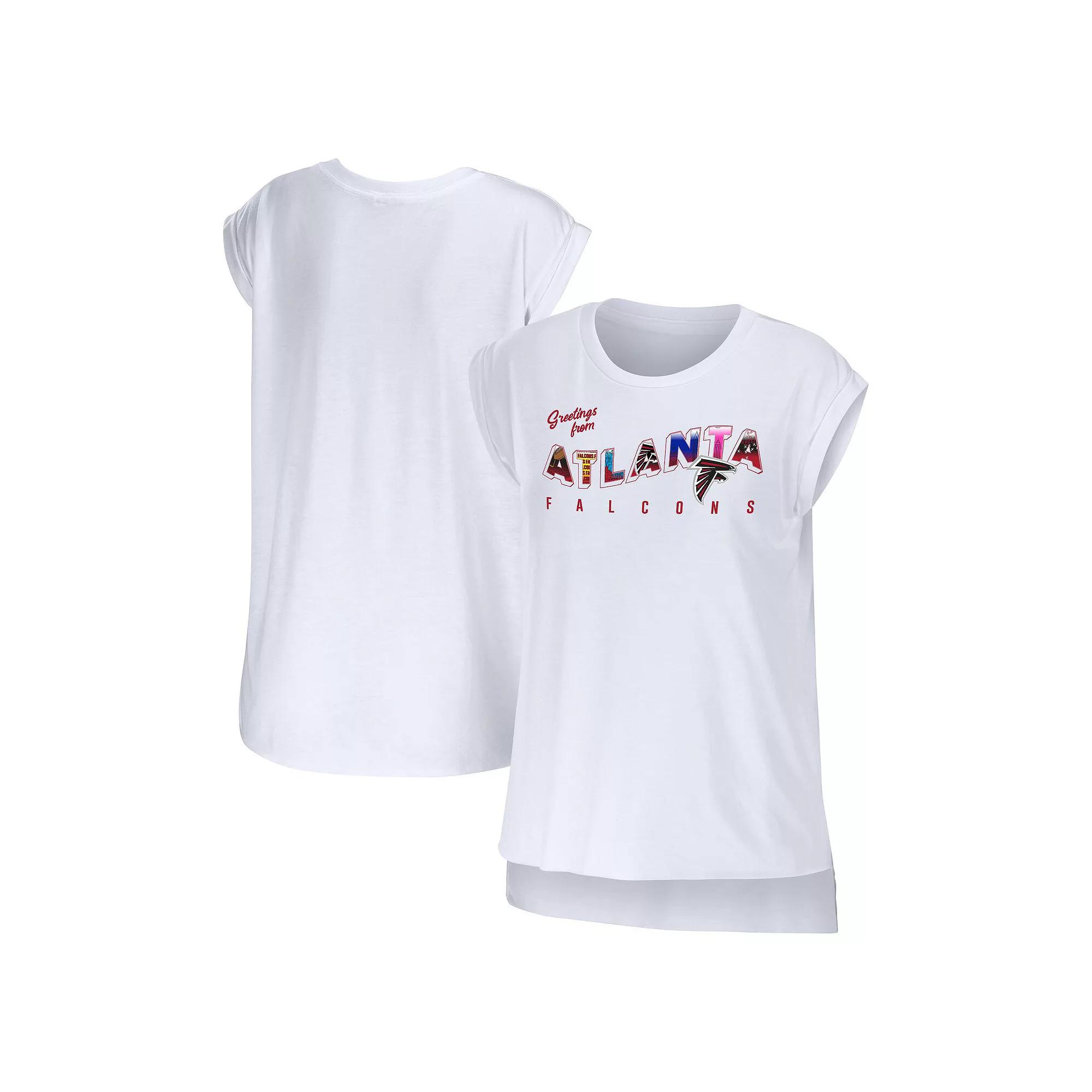 Women's WEAR by Erin Andrews White Atlanta Falcons Greetings From Muscle T-Shirt,  Product Image