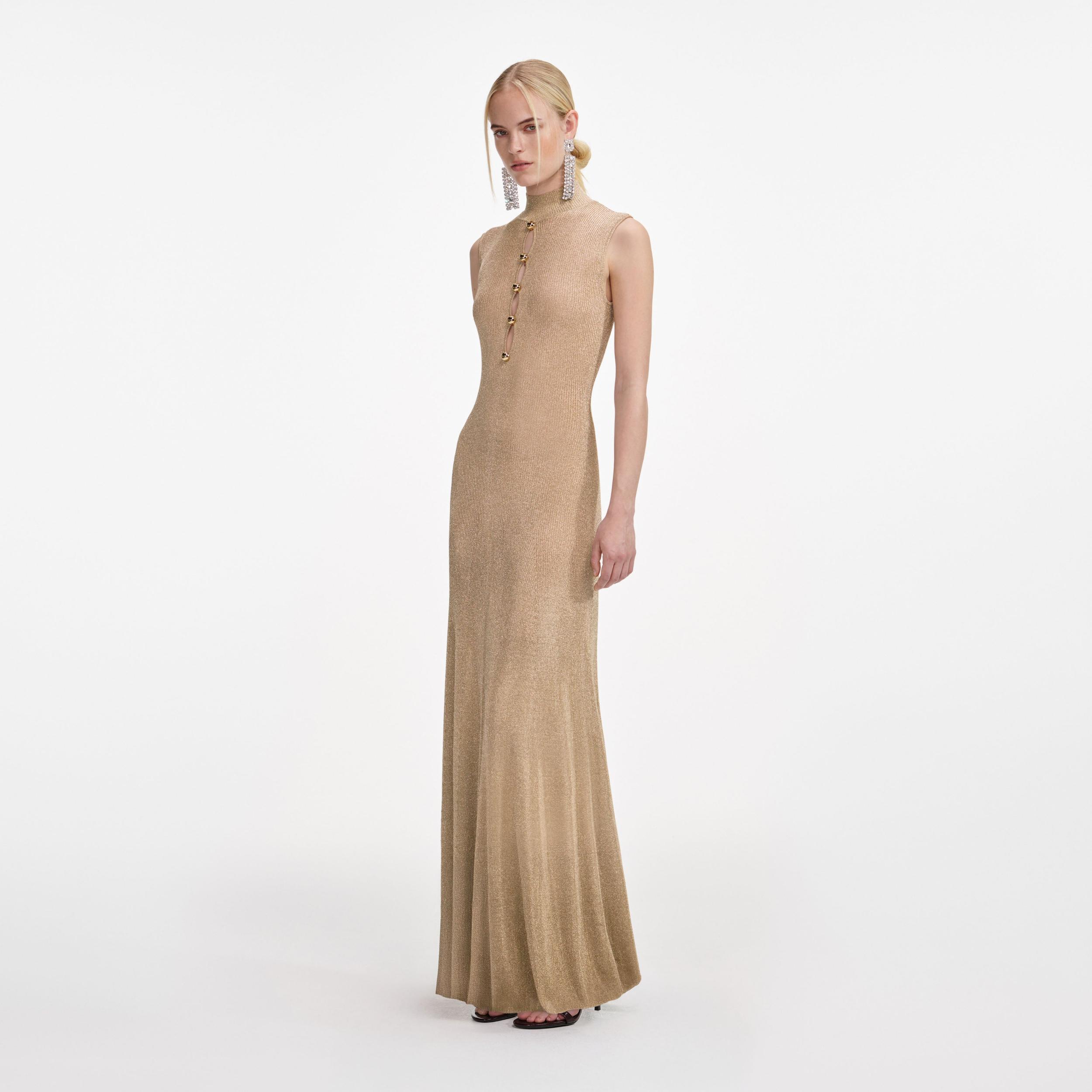 Gold Lurex Knit Maxi Dress Product Image