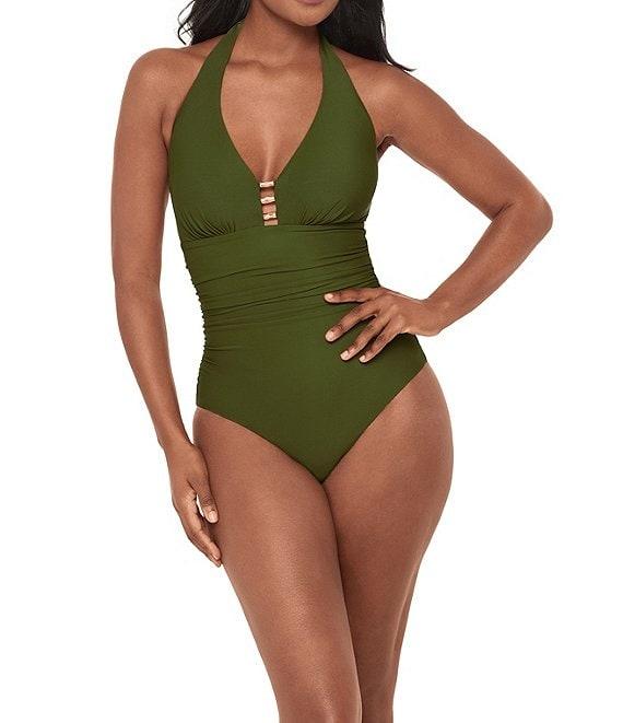 Miraclesuit Solid Razzle Dazzle Theia Plunge V-Neck One Piece Swimsuit Product Image