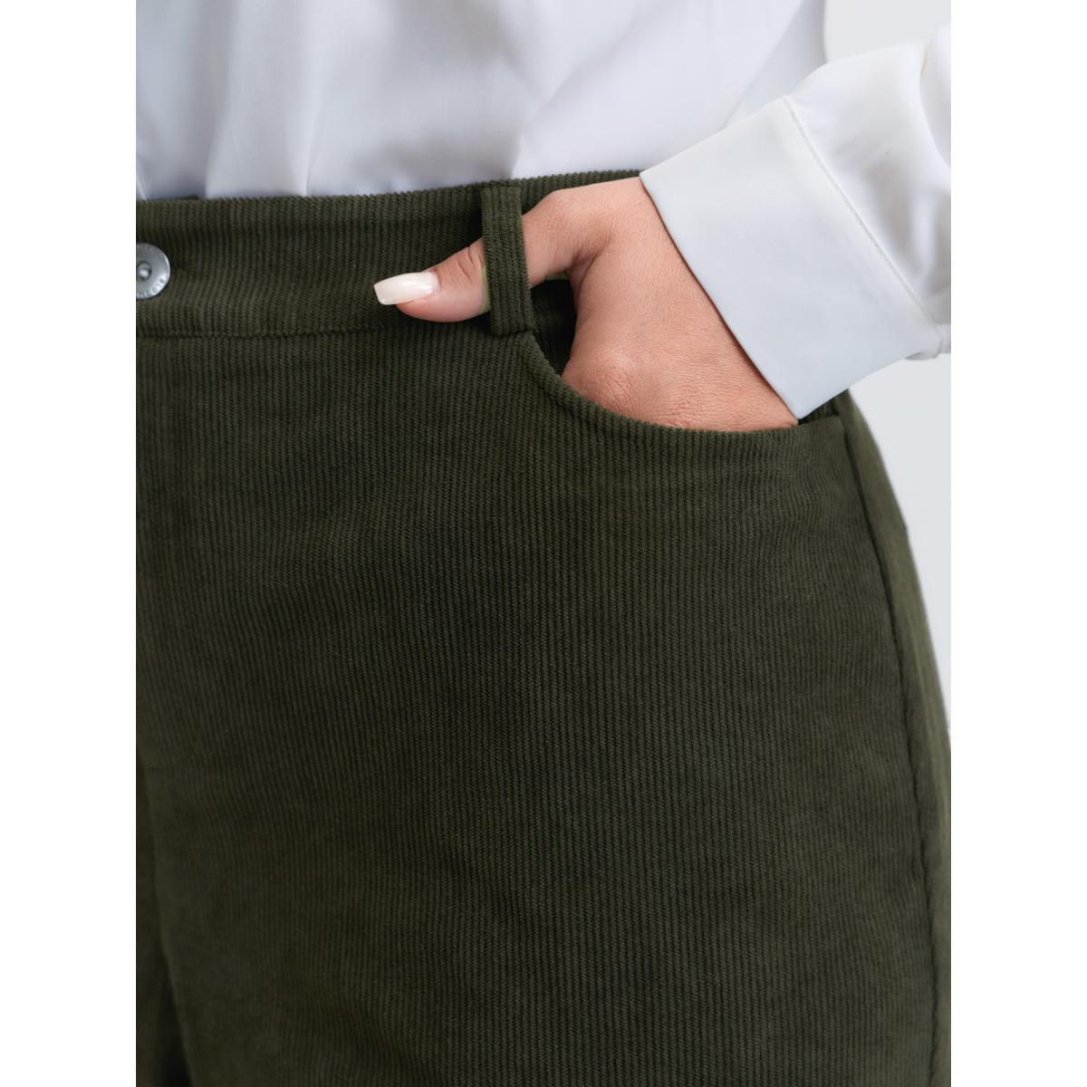 Plus Size Corduroy Ribbed Solid Pants Women DarkSlateGray Office Bootcut Mid Rise Office Pants BloomChic 28/5X Product Image