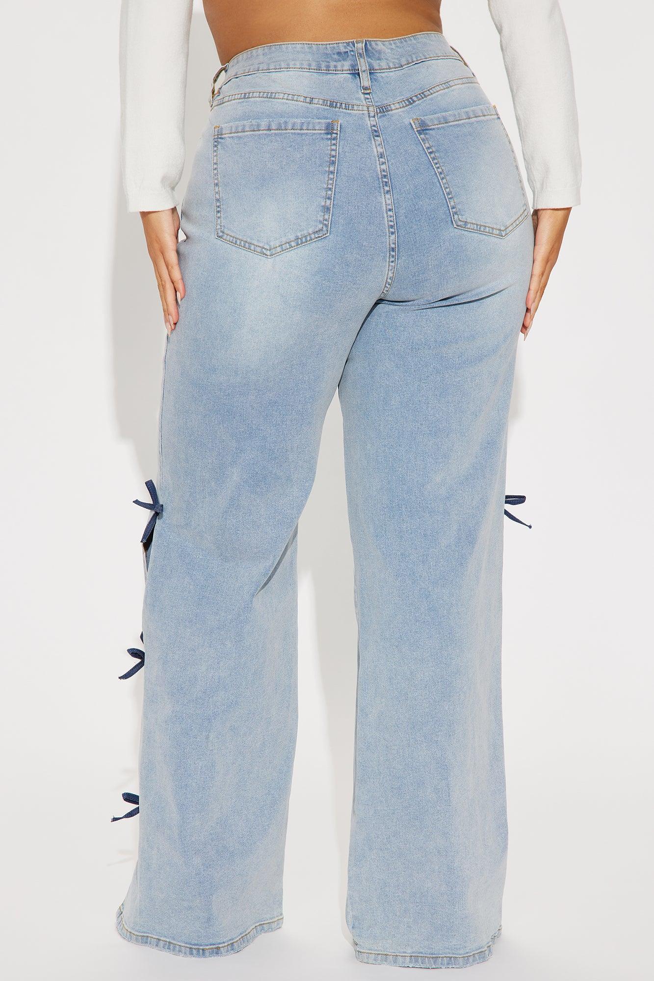 Tall Catch My Drift Stretch Bow Split Hem Jeans - Light Wash Product Image