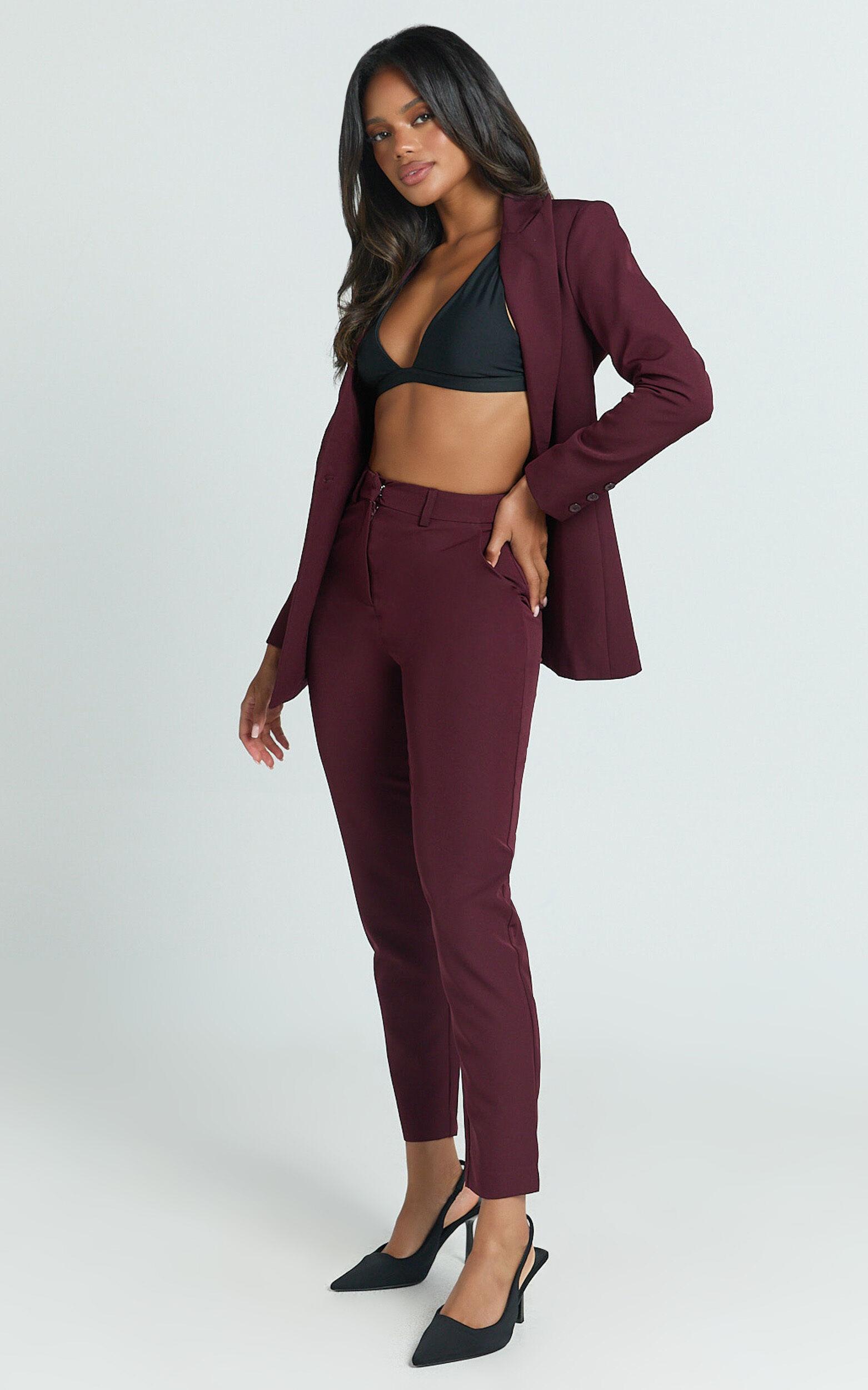 Hermie Pants - High Waisted Cropped Tailored Pants in Wine Product Image