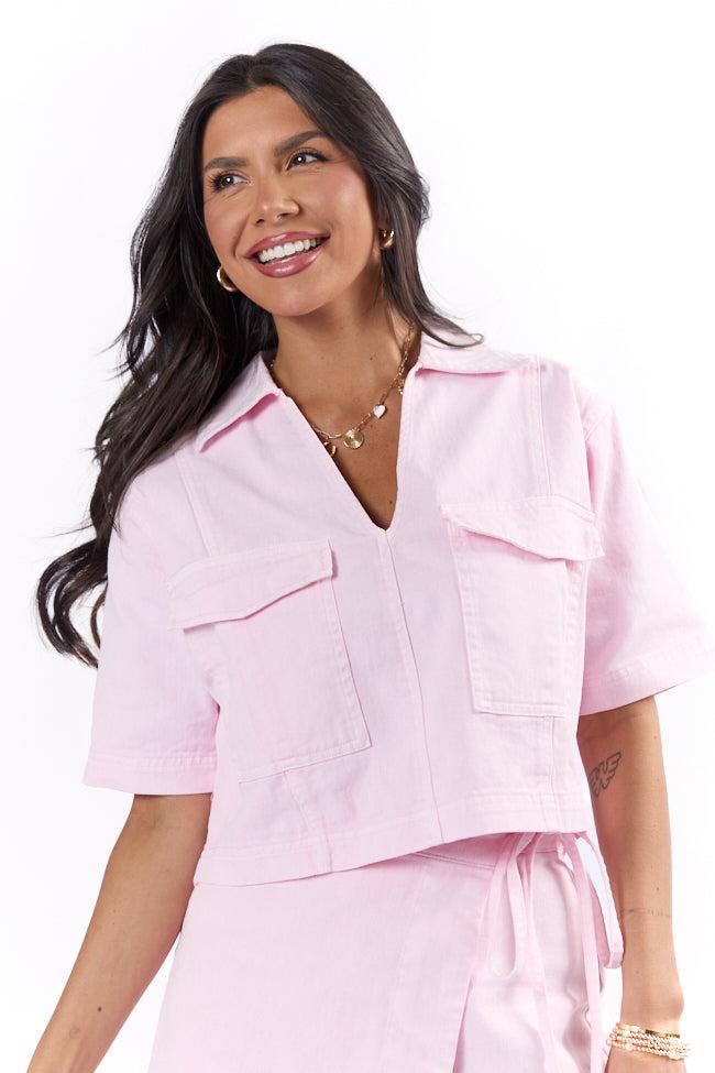 New Ways Soft Pink Cropped Denim Top FINAL SALE Product Image