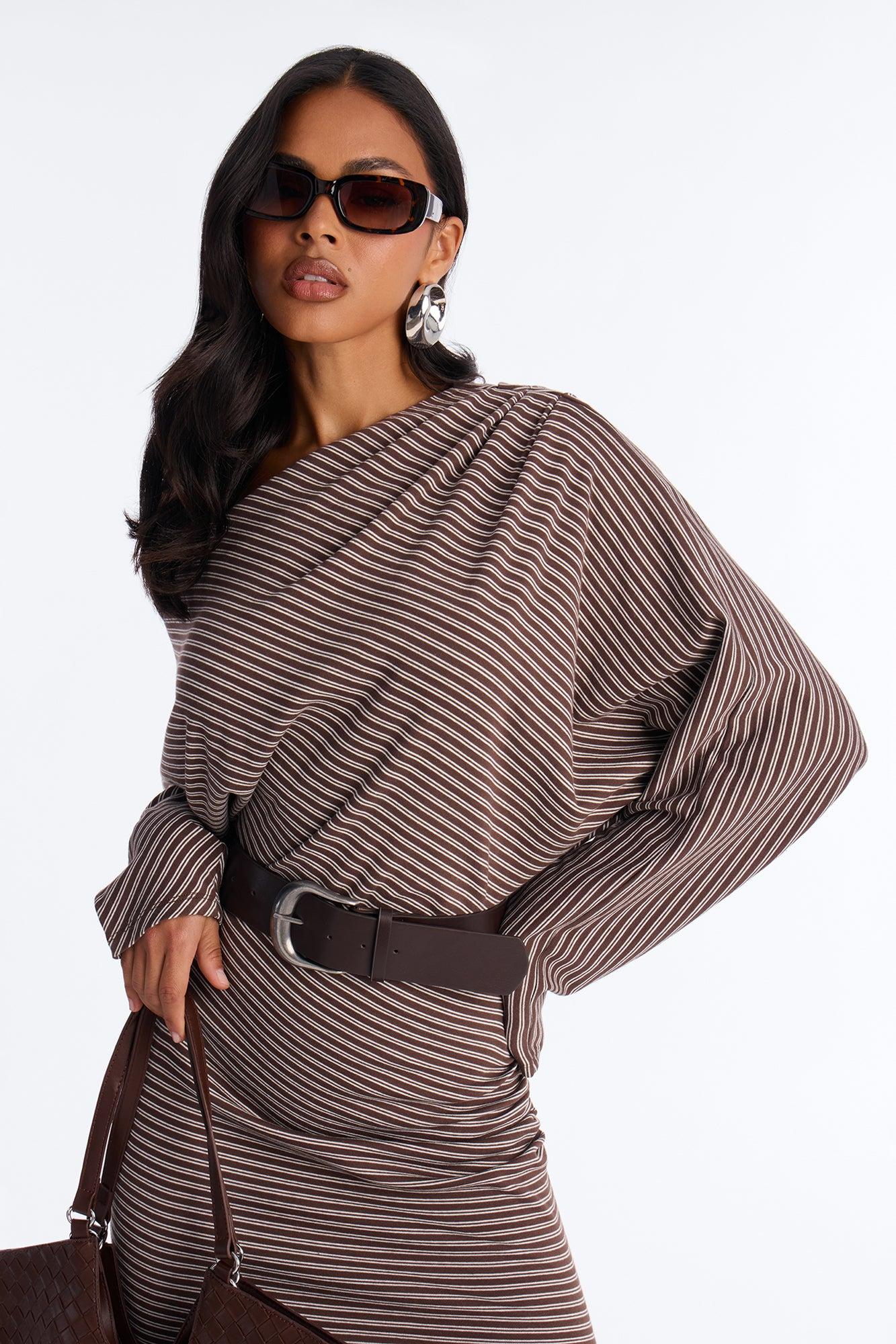 Keep It Casual Long Sleeve Belted Maxi Dress - Brown/combo Female Product Image