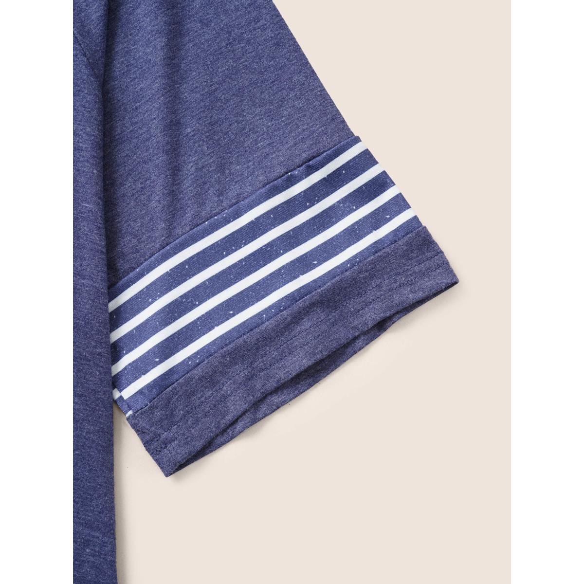 Plus Size Striped Contrast Raglan Sleeve Crew Neck T-shirt Indigo Women Casual Plain Everyday T-shirts BloomChic 14-16/1X Product Image