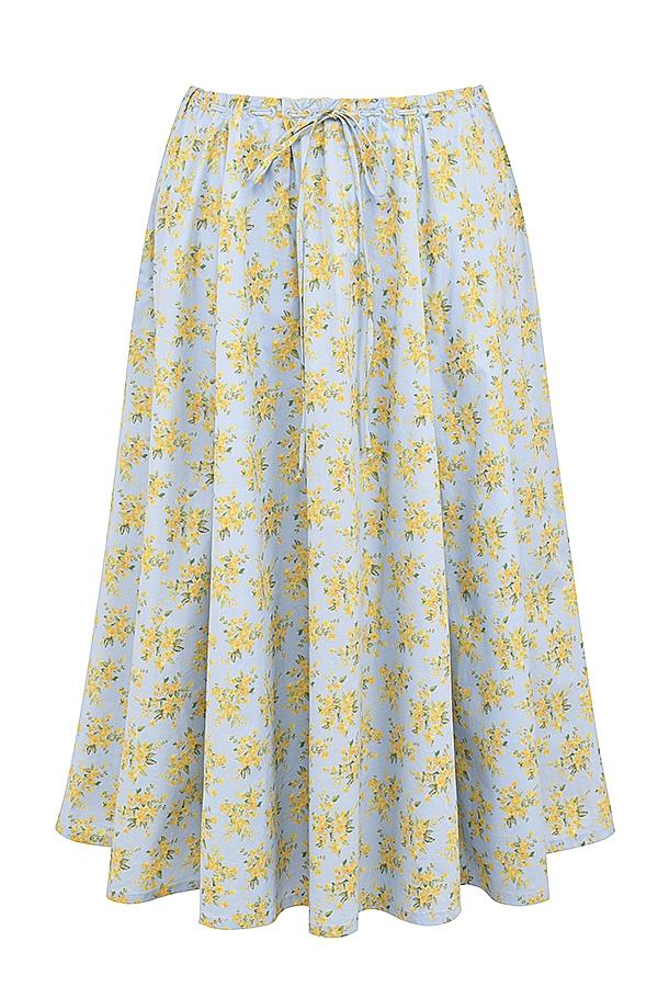 Cora  soft blue vintage floral print cotton midi skirt - sale Product Image