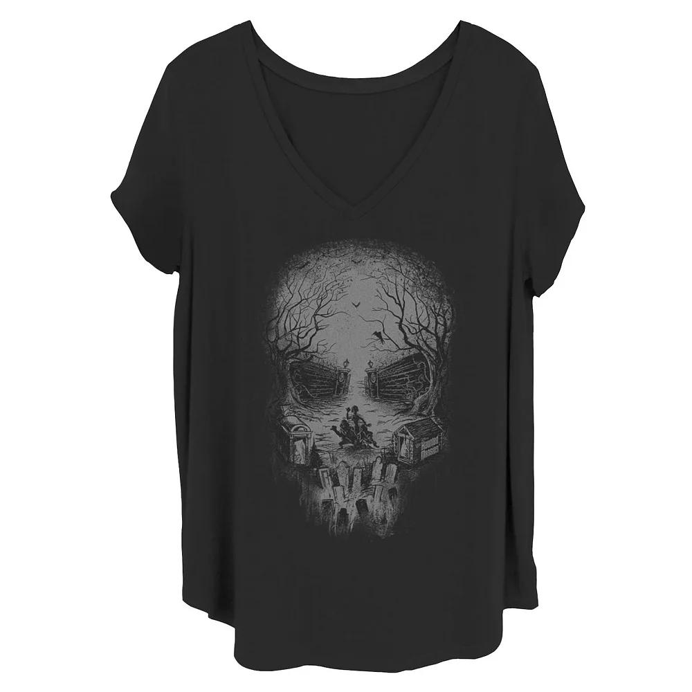 Disney's The Haunted Mansion Women's Skull Graveyard V-Neck Tee, Girl's,  Product Image
