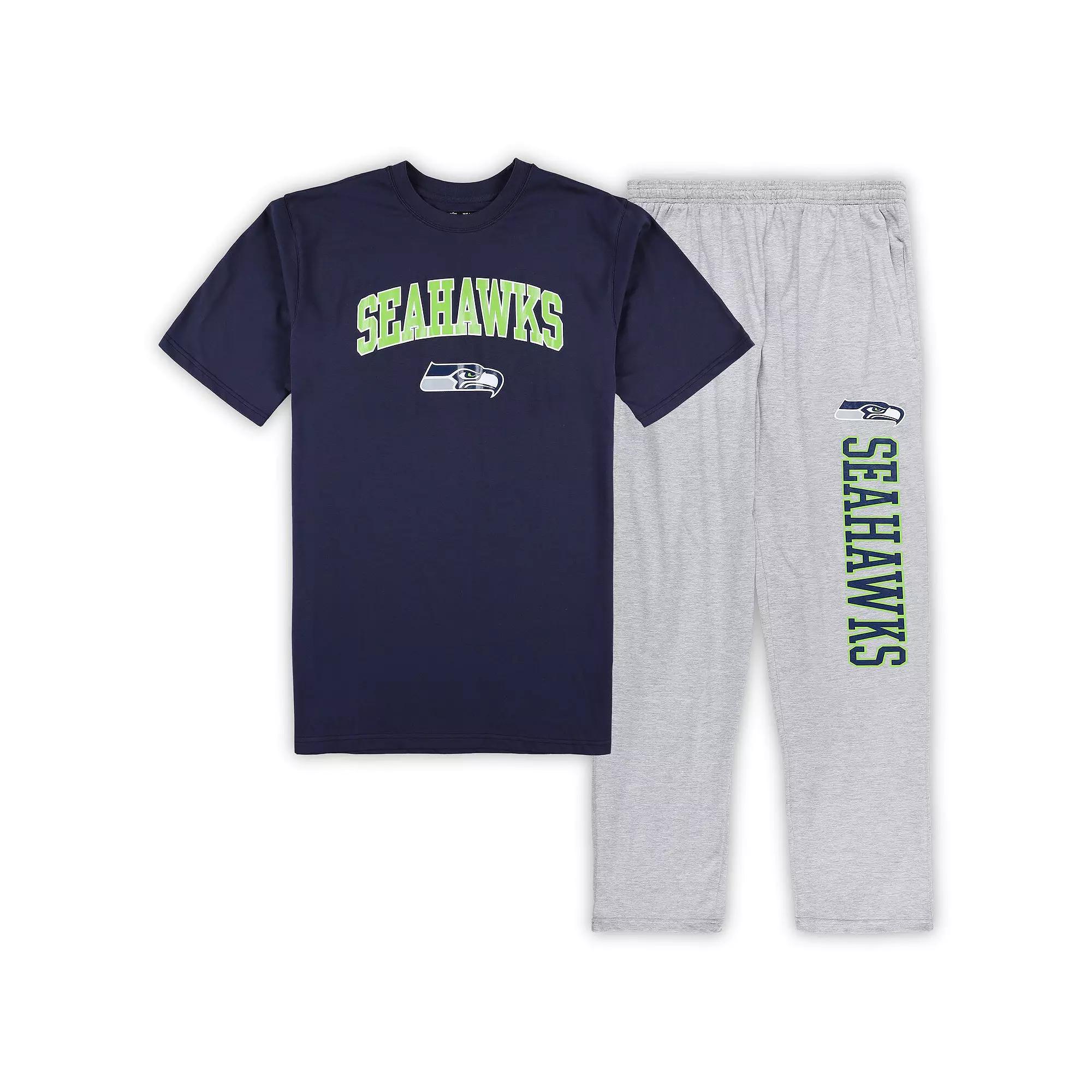 Men's Concepts Sport College Navy/Heather Gray Seattle Seahawks Big & Tall T-Shirt & Pajama Pants Sleep Set,  Product Image
