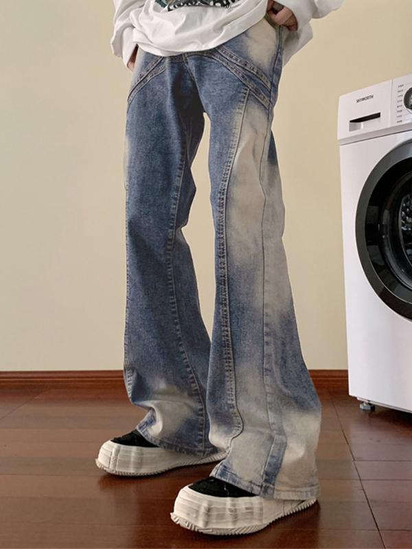 Men's Hip Pop Tie Dye Splice Loose Jeans Product Image