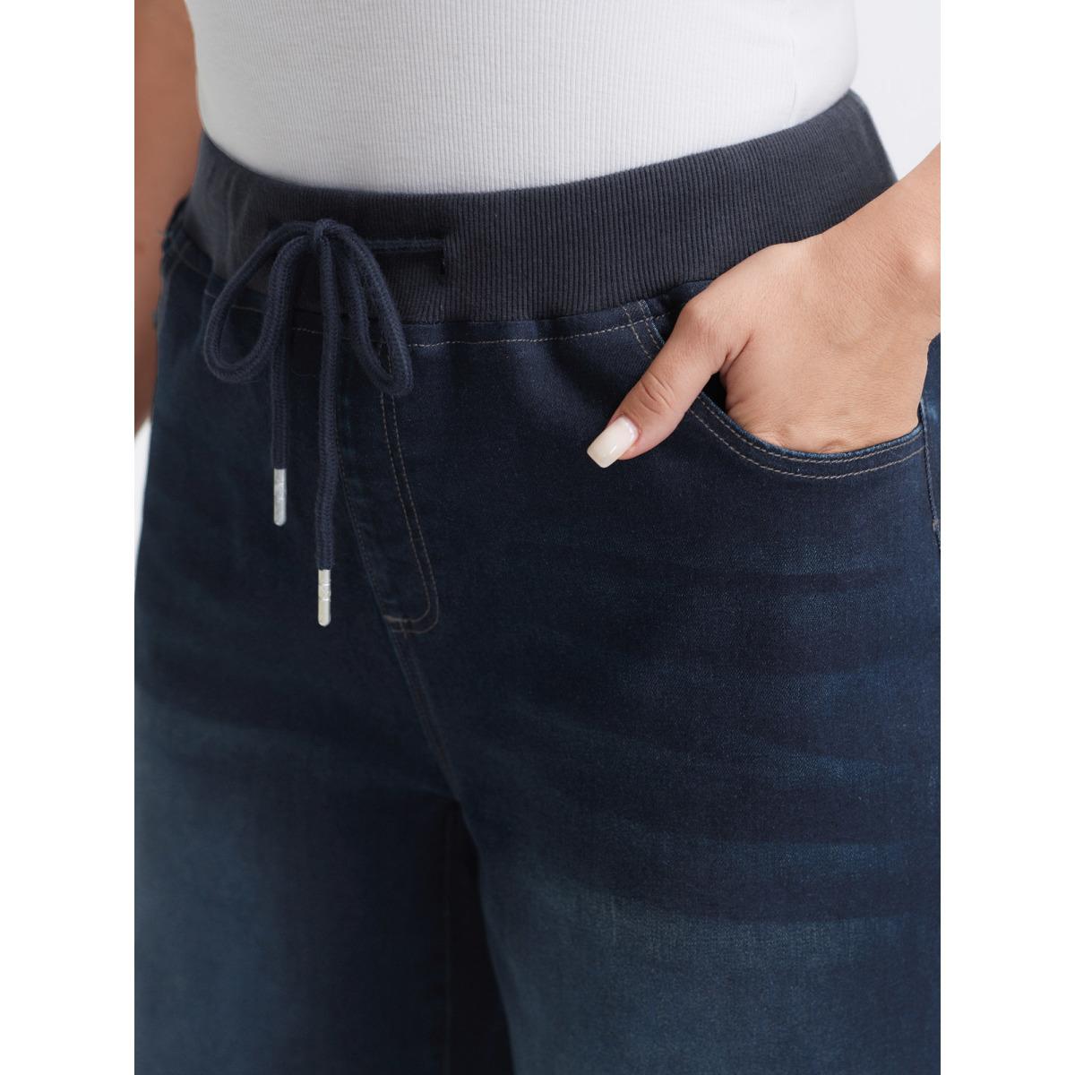 Plus Size Drawstring Waistband Wide-Leg Jeans Women Darkindigo Timeless Drawstring Medium stretch Slanted pocket Jeans BloomChic 30/6X Product Image