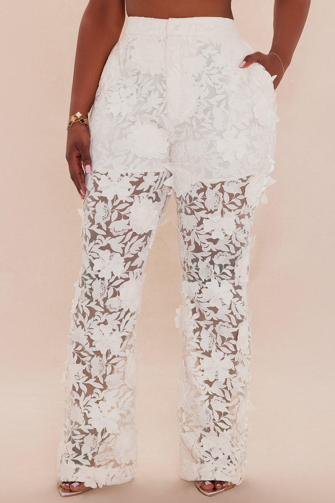 Catalina Embroidered Pant - Cream Female Product Image