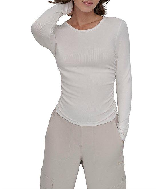 DKNY Sport by Donna Karen Platinum Ribbed Crew Neck Long Sleeve Side Ruching Top Product Image
