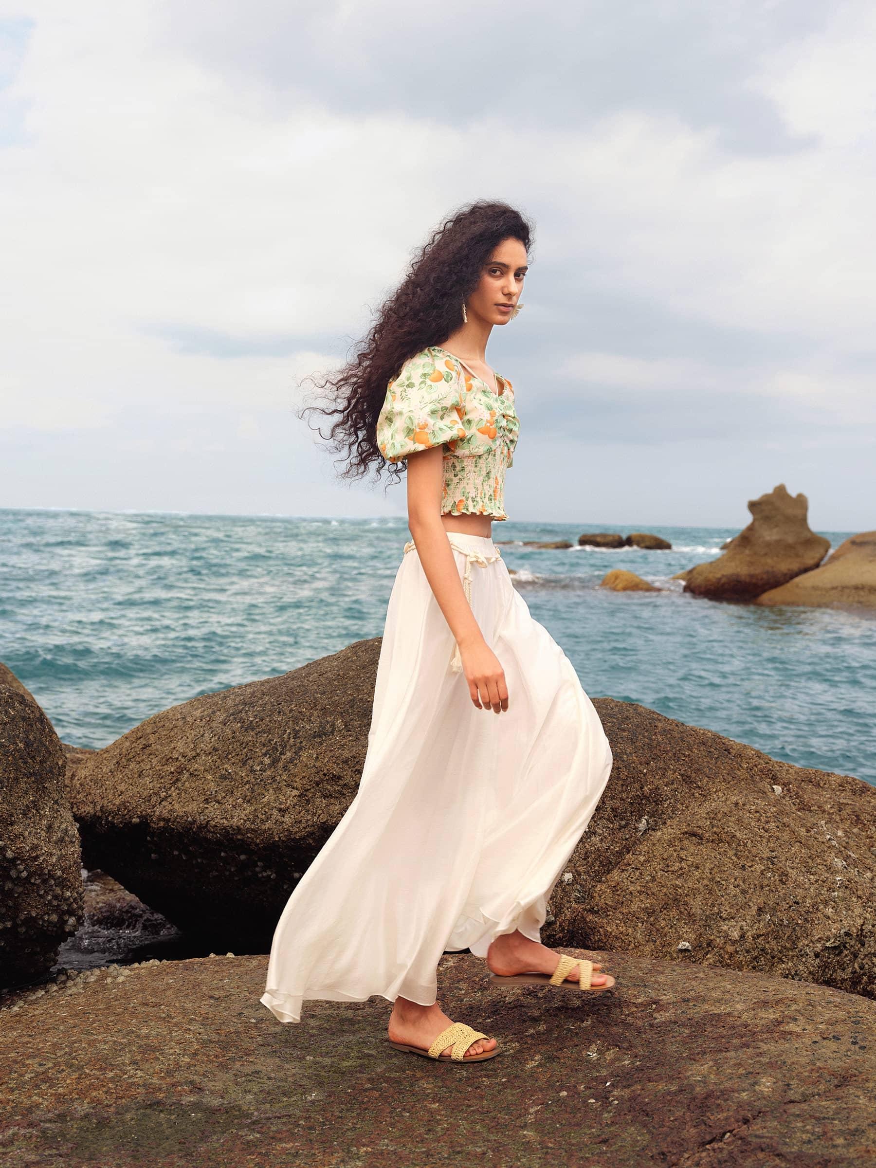 Cotton Floral Print Women Smocked Top Product Image