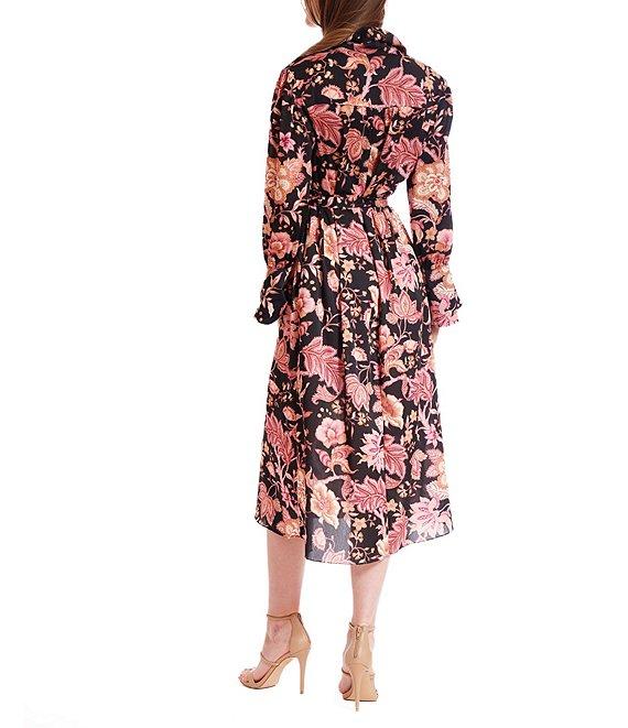 Julia Jordan Floral Print Collar Neckline Long Flutter Sleeve A-Line Midi Dress Product Image