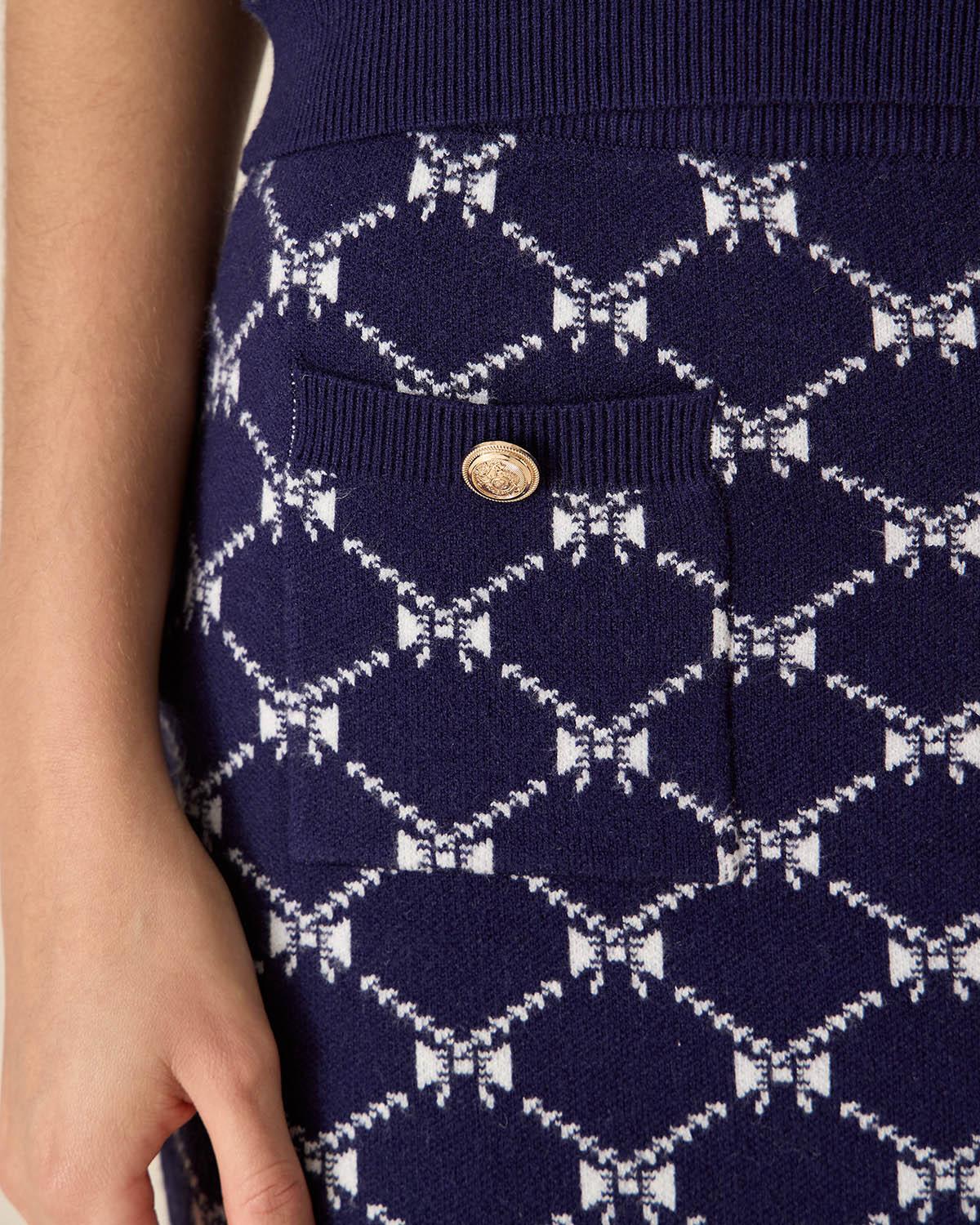 Blue Geometric Knit Mini Skirt Product Image