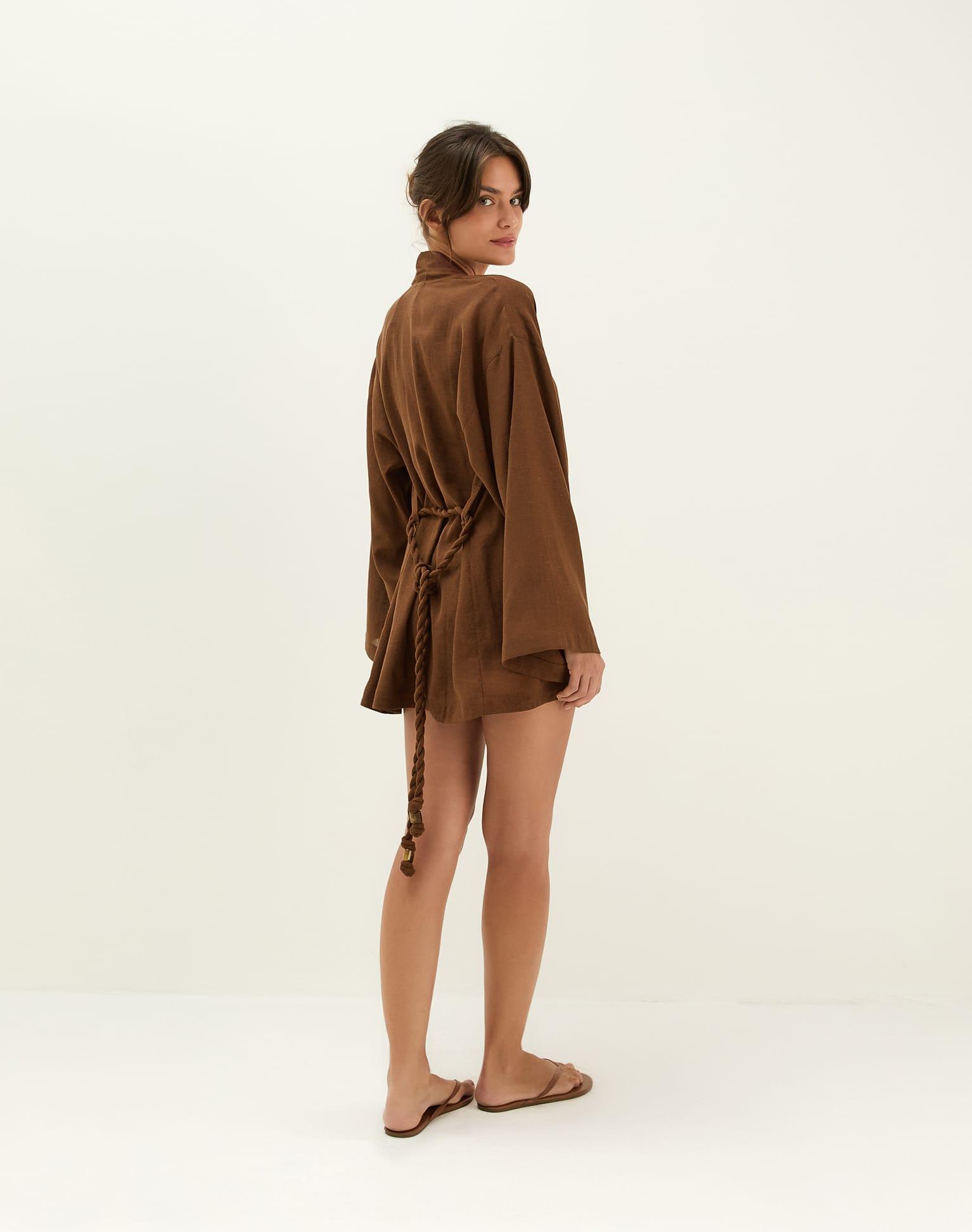 Luna Short Kimono - Brown Product Image