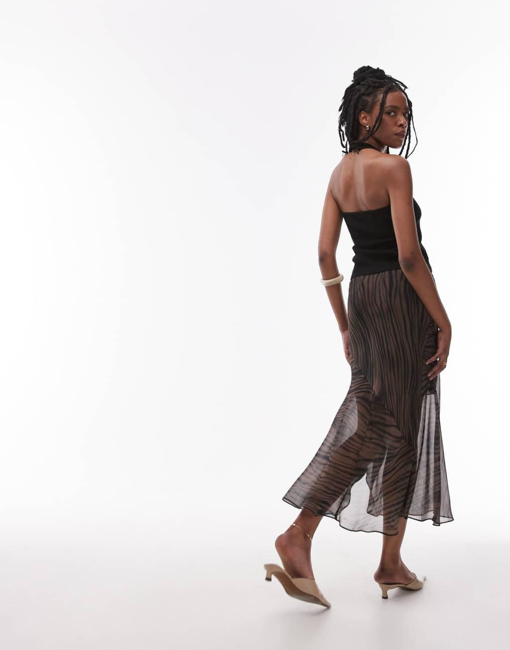 Topshop cutabout midi skirt in blurred zebra print Product Image