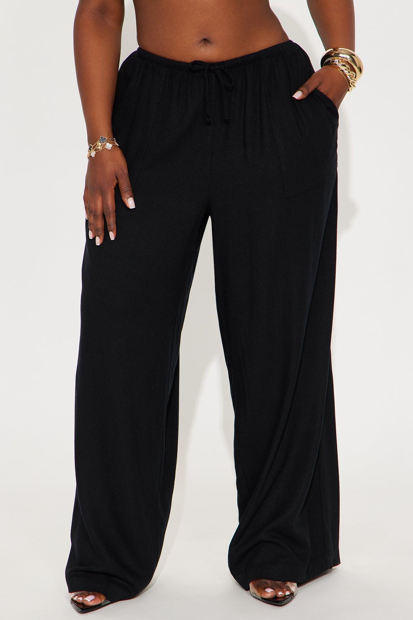 Seaside Soiree Wide Leg Linen Pant - Black Product Image