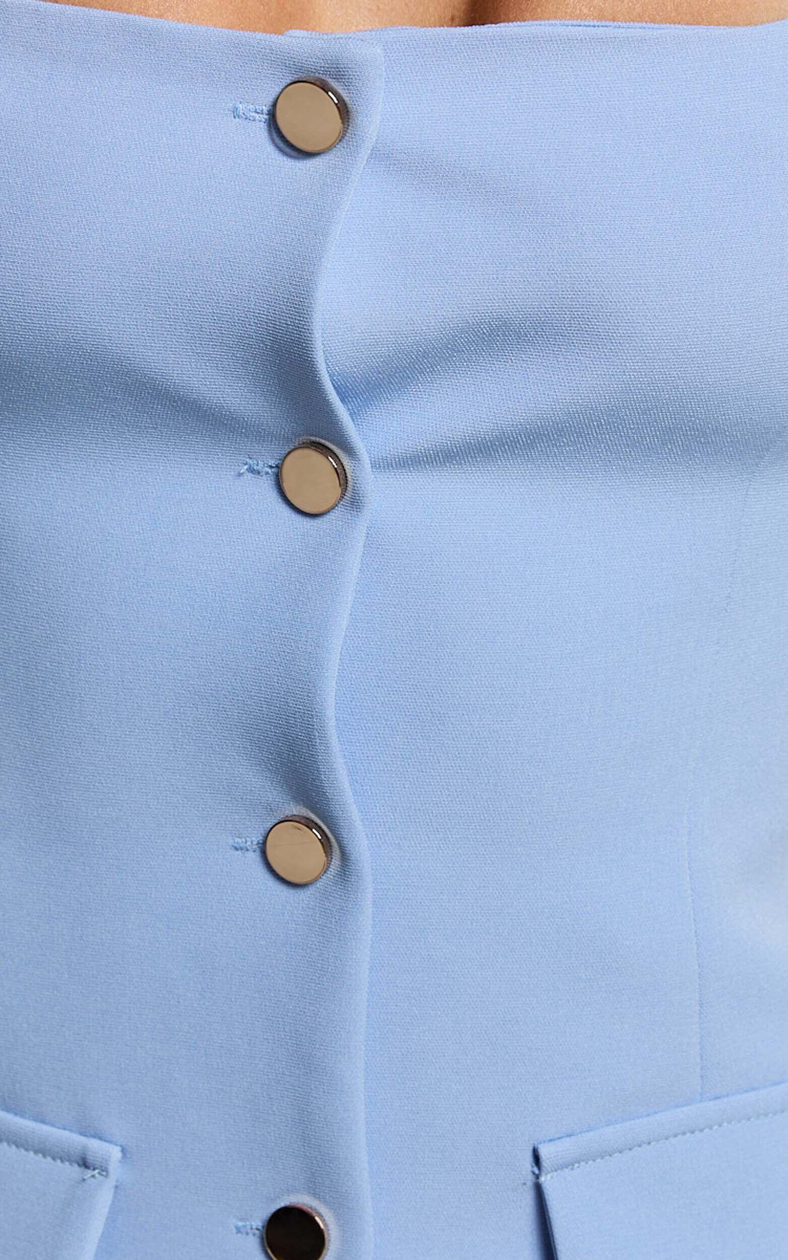 Kenna Mini Dress - Square Neck Button Down Mini Dress in Powder Blue Product Image