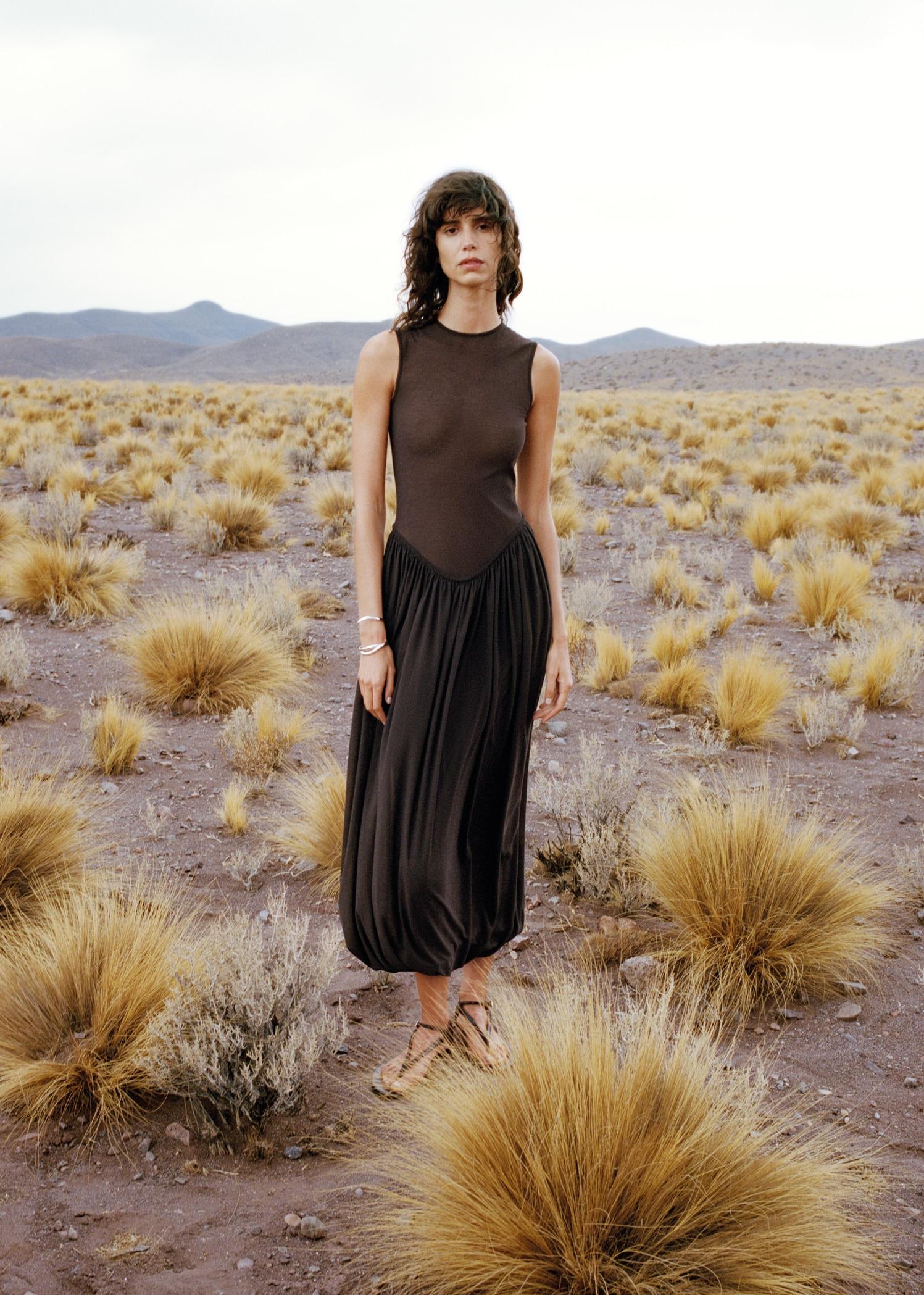 Semi-transparent dress with puffed hem - Women | MANGO USA Product Image