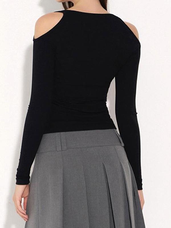 Solid Halter Bow Ruched Long Sleeve Tee Product Image
