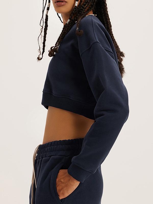 Solid Color Crop Short Sweatshirt Product Image